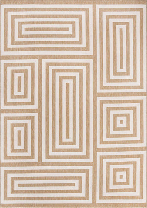 Taupe 10' x 14' 1 Outdoor Modern Rectangle Area Rug Weather Resistant for Patio, Deck, Terrace, Balcony, Porch 100% Polypropylene Modern Outside Carpet for Sale at Rug Engine