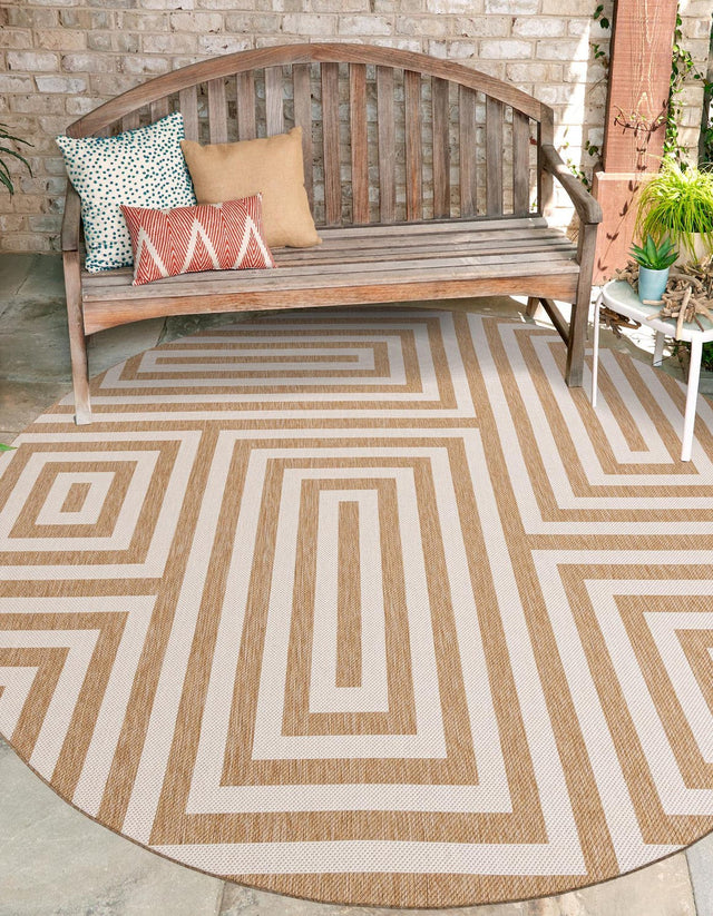 Taupe 12' x 12' Outdoor Modern Round Area Rug Weather Resistant for Patio, Deck, Terrace, Balcony, Porch 100% Polypropylene Modern Outside Carpet for Sale at Rug Engine