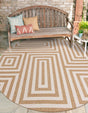Taupe 6' 1 x 6' 1 Outdoor Modern Round Area Rug Weather Resistant for Patio, Deck, Terrace, Balcony, Porch 100% Polypropylene Modern Outside Carpet for Sale at Rug Engine