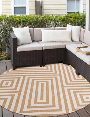 Taupe 6' 1 x 6' 1 Outdoor Modern Round Area Rug Weather Resistant for Patio, Deck, Terrace, Balcony, Porch 100% Polypropylene Modern Outside Carpet for Sale at Rug Engine