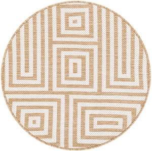 Taupe 3' 1 x 3' 1 Outdoor Modern Round Area Rug Weather Resistant for Patio, Deck, Terrace, Balcony, Porch 100% Polypropylene Modern Outside Carpet for Sale at Rug Engine