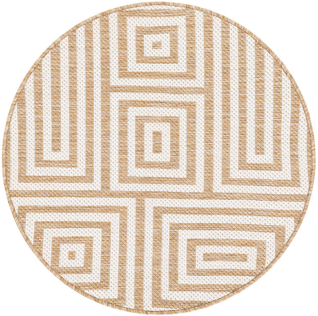 Taupe 3' 1 x 3' 1 Outdoor Modern Round Area Rug Weather Resistant for Patio, Deck, Terrace, Balcony, Porch 100% Polypropylene Modern Outside Carpet for Sale at Rug Engine