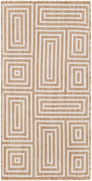 Taupe 2' x 4' 1 Outdoor Modern Runner Area Rug Weather Resistant for Patio, Deck, Terrace, Balcony, Porch 100% Polypropylene Modern Outside Carpet for Sale at Rug Engine