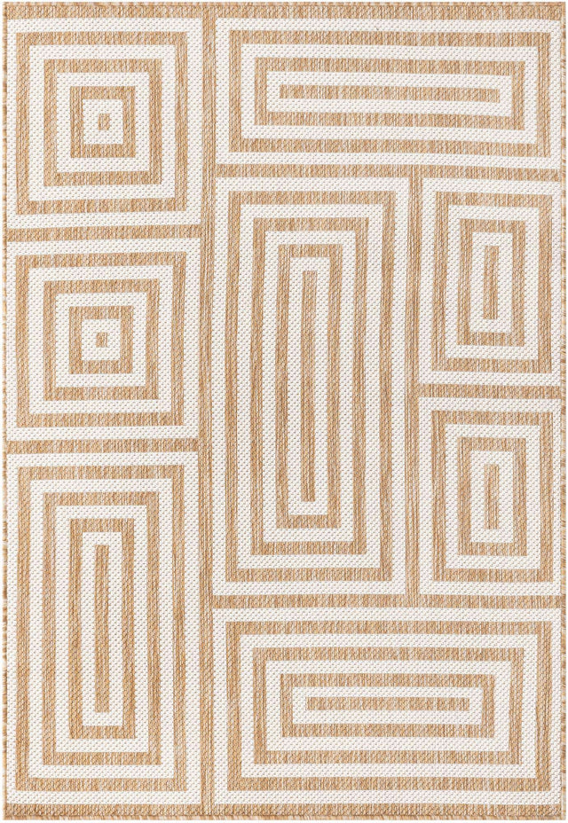 Taupe 4' 1 x 6' 1 Outdoor Modern Rectangle Area Rug Weather Resistant for Patio, Deck, Terrace, Balcony, Porch 100% Polypropylene Modern Outside Carpet for Sale at Rug Engine