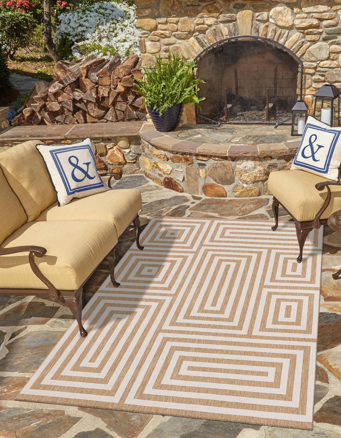 Taupe 6' 1 x 9' Outdoor Modern Rectangle Area Rug Weather Resistant for Patio, Deck, Terrace, Balcony, Porch 100% Polypropylene Modern Outside Carpet for Sale at Rug Engine