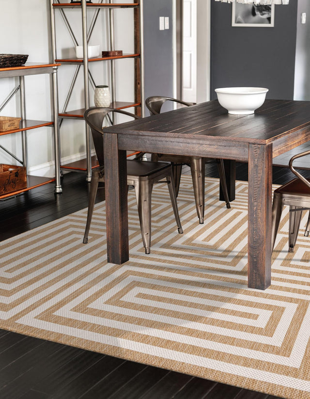 Taupe 10' x 14' 1 Outdoor Modern Rectangle Area Rug Weather Resistant for Patio, Deck, Terrace, Balcony, Porch 100% Polypropylene Modern Outside Carpet for Sale at Rug Engine