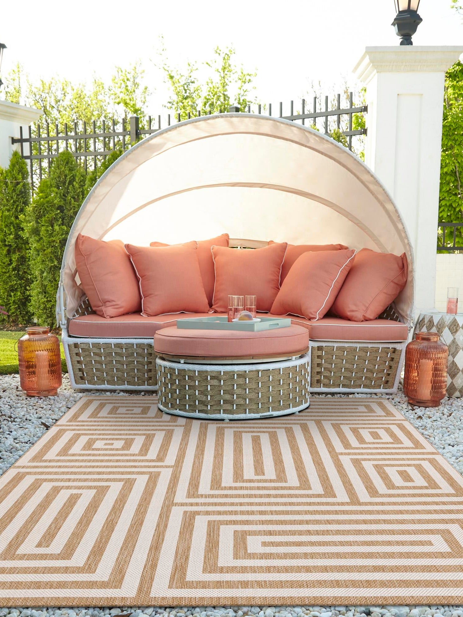 Taupe 6' 1 x 9' Outdoor Modern Rectangle Area Rug Weather Resistant for Patio, Deck, Terrace, Balcony, Porch 100% Polypropylene Modern Outside Carpet for Sale at Rug Engine