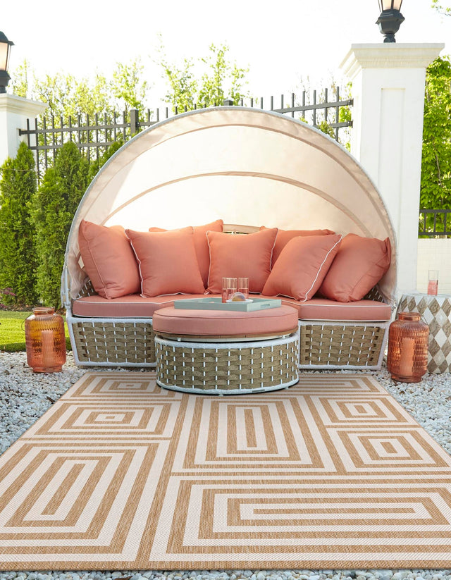 Taupe 6' 1 x 9' Outdoor Modern Rectangle Area Rug Weather Resistant for Patio, Deck, Terrace, Balcony, Porch 100% Polypropylene Modern Outside Carpet for Sale at Rug Engine