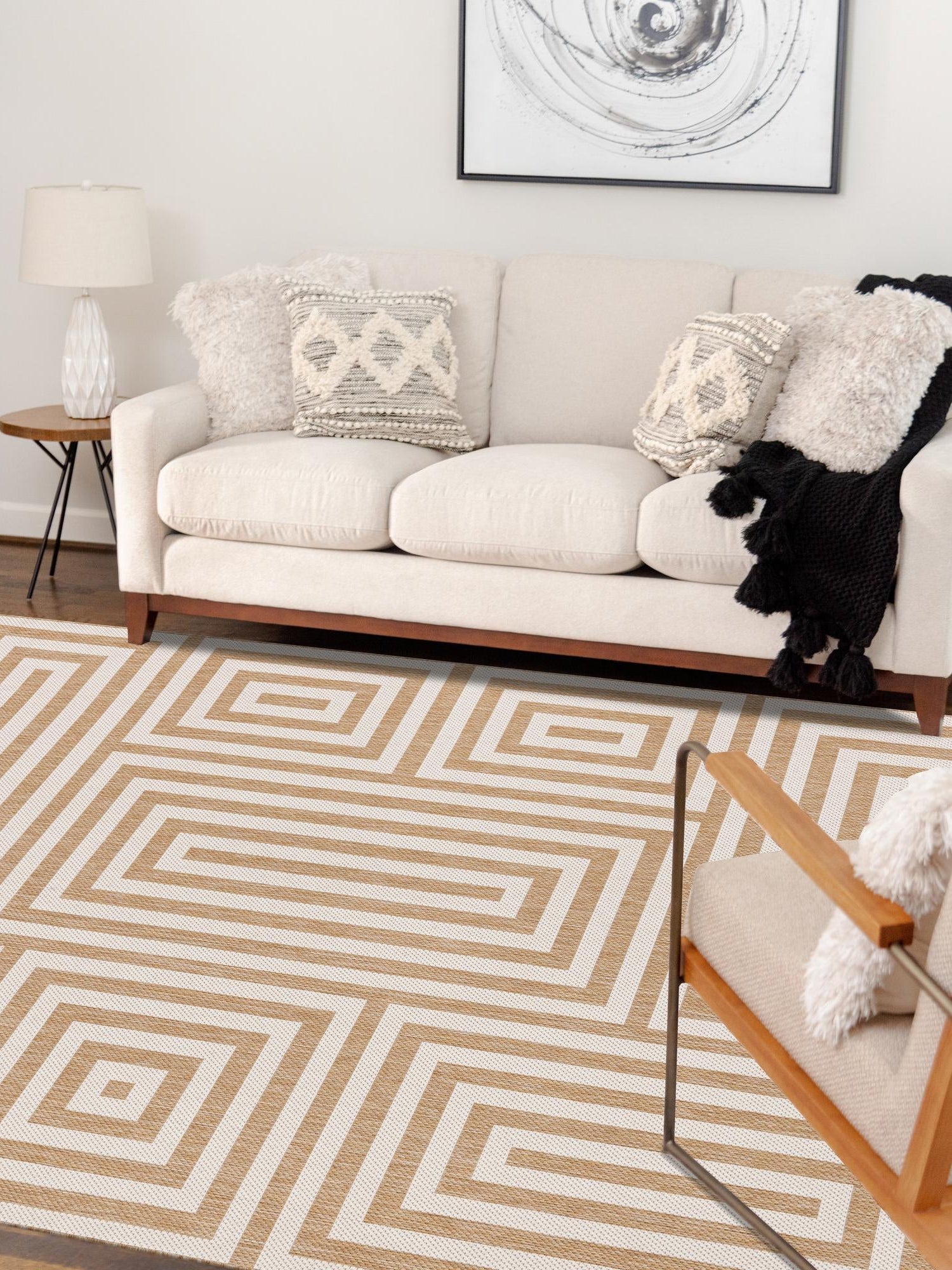 Taupe 2' x 3' 1 Outdoor Modern Rectangle Area Rug Weather Resistant for Patio, Deck, Terrace, Balcony, Porch 100% Polypropylene Modern Outside Carpet for Sale at Rug Engine