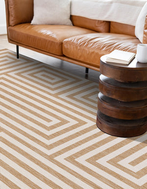 Taupe 6' 1 x 9' Outdoor Modern Rectangle Area Rug Weather Resistant for Patio, Deck, Terrace, Balcony, Porch 100% Polypropylene Modern Outside Carpet for Sale at Rug Engine