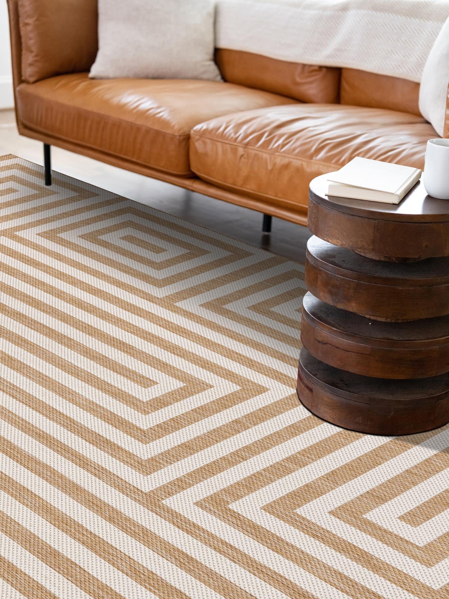 Taupe 5' 3 x 8' Outdoor Modern Rectangle Area Rug Weather Resistant for Patio, Deck, Terrace, Balcony, Porch 100% Polypropylene Modern Outside Carpet for Sale at Rug Engine