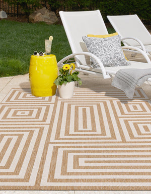 Taupe 9' x 12' Outdoor Modern Rectangle Area Rug Weather Resistant for Patio, Deck, Terrace, Balcony, Porch 100% Polypropylene Modern Outside Carpet for Sale at Rug Engine