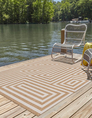 Taupe 10' x 14' 1 Outdoor Modern Rectangle Area Rug Weather Resistant for Patio, Deck, Terrace, Balcony, Porch 100% Polypropylene Modern Outside Carpet for Sale at Rug Engine