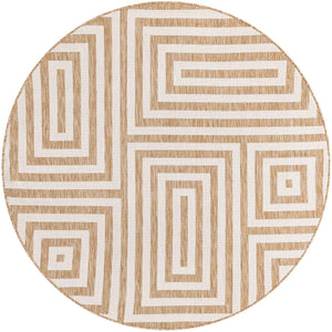 Taupe 6' 1 x 6' 1 Outdoor Modern Round Area Rug Weather Resistant for Patio, Deck, Terrace, Balcony, Porch 100% Polypropylene Modern Outside Carpet for Sale at Rug Engine