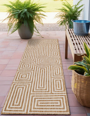 Taupe 2' x 5' 3 Outdoor Modern Runner Area Rug Weather Resistant for Patio, Deck, Terrace, Balcony, Porch 100% Polypropylene Modern Outside Carpet for Sale at Rug Engine