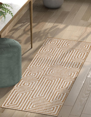 Taupe 2' x 5' 3 Outdoor Modern Runner Area Rug Weather Resistant for Patio, Deck, Terrace, Balcony, Porch 100% Polypropylene Modern Outside Carpet for Sale at Rug Engine