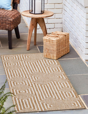 Taupe 2' x 6' 1 Outdoor Modern Runner Area Rug Weather Resistant for Patio, Deck, Terrace, Balcony, Porch 100% Polypropylene Modern Outside Carpet for Sale at Rug Engine