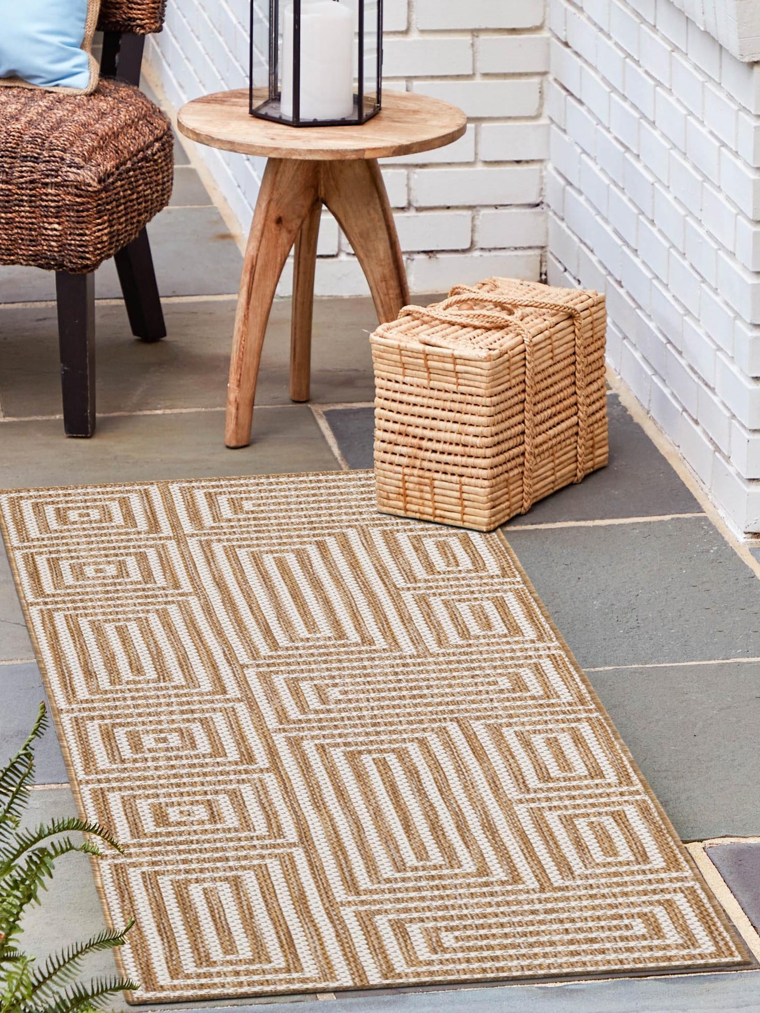Taupe 2' x 5' 3 Outdoor Modern Runner Area Rug Weather Resistant for Patio, Deck, Terrace, Balcony, Porch 100% Polypropylene Modern Outside Carpet for Sale at Rug Engine