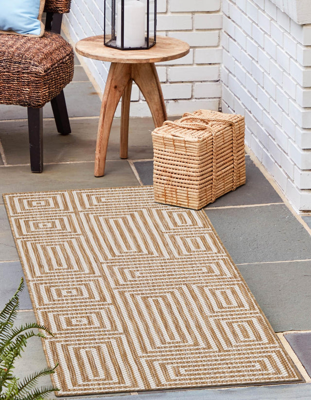 Taupe 2' x 5' 3 Outdoor Modern Runner Area Rug Weather Resistant for Patio, Deck, Terrace, Balcony, Porch 100% Polypropylene Modern Outside Carpet for Sale at Rug Engine