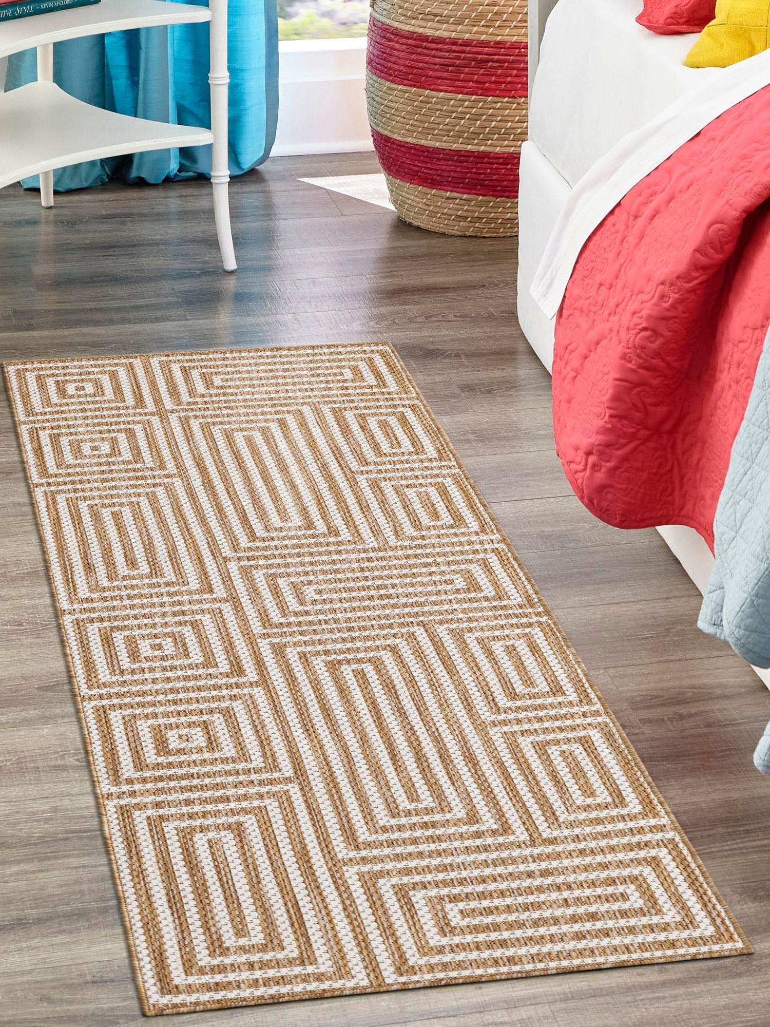 Taupe 2' x 6' 1 Outdoor Modern Runner Area Rug Weather Resistant for Patio, Deck, Terrace, Balcony, Porch 100% Polypropylene Modern Outside Carpet for Sale at Rug Engine