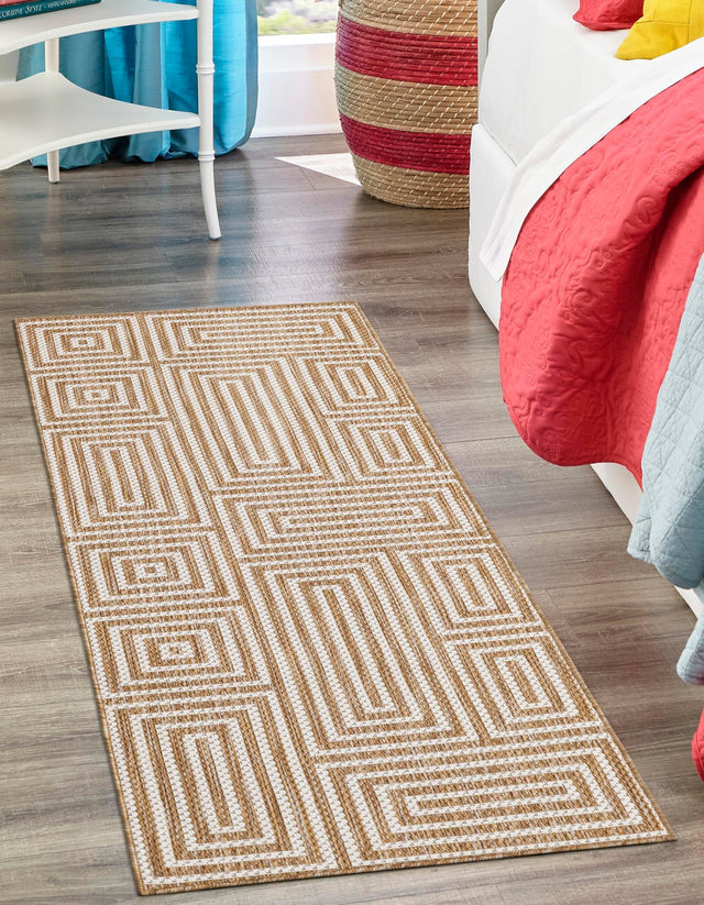 Taupe 2' x 5' 3 Outdoor Modern Runner Area Rug Weather Resistant for Patio, Deck, Terrace, Balcony, Porch 100% Polypropylene Modern Outside Carpet for Sale at Rug Engine