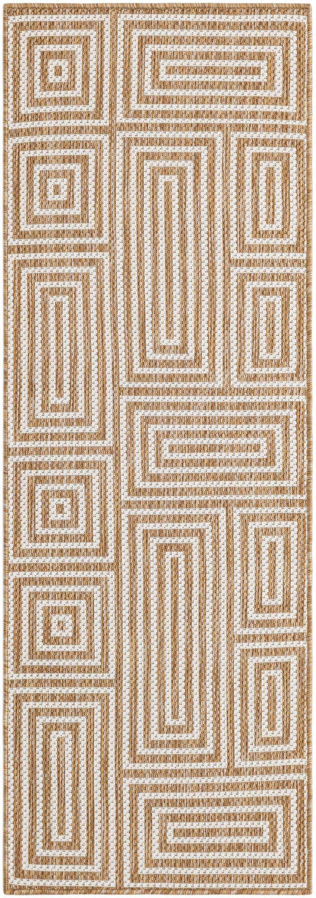 Taupe 2' x 6' 1 Outdoor Modern Runner Area Rug Weather Resistant for Patio, Deck, Terrace, Balcony, Porch 100% Polypropylene Modern Outside Carpet for Sale at Rug Engine
