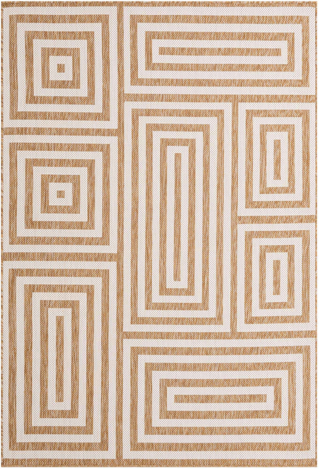 Taupe 6' 1 x 9' Outdoor Modern Rectangle Area Rug Weather Resistant for Patio, Deck, Terrace, Balcony, Porch 100% Polypropylene Modern Outside Carpet for Sale at Rug Engine