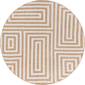 Taupe 7' 10 x 7' 10 Outdoor Modern Round Area Rug Weather Resistant for Patio, Deck, Terrace, Balcony, Porch 100% Polypropylene Modern Outside Carpet for Sale at Rug Engine