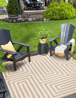Taupe 10' x 10' Outdoor Modern Square Area Rug Weather Resistant for Patio, Deck, Terrace, Balcony, Porch 100% Polypropylene Modern Outside Carpet for Sale at Rug Engine