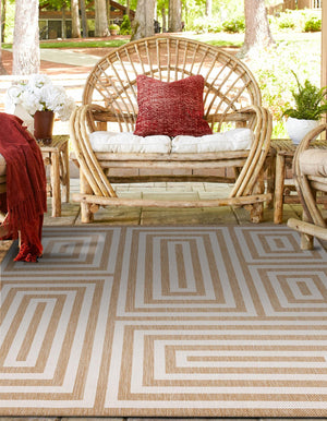Taupe 10' x 10' Outdoor Modern Square Area Rug Weather Resistant for Patio, Deck, Terrace, Balcony, Porch 100% Polypropylene Modern Outside Carpet for Sale at Rug Engine