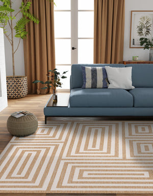 Taupe 10' x 10' Outdoor Modern Square Area Rug Weather Resistant for Patio, Deck, Terrace, Balcony, Porch 100% Polypropylene Modern Outside Carpet for Sale at Rug Engine