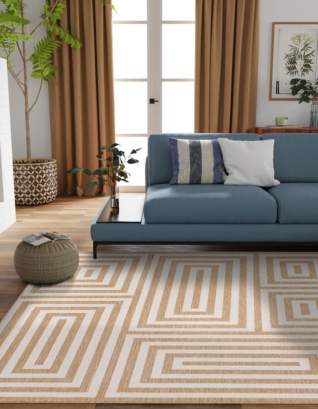 Taupe 10' x 10' Outdoor Modern Square Area Rug Weather Resistant for Patio, Deck, Terrace, Balcony, Porch 100% Polypropylene Modern Outside Carpet for Sale at Rug Engine
