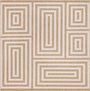 Taupe 7' 10 x 7' 10 Outdoor Modern Square Area Rug Weather Resistant for Patio, Deck, Terrace, Balcony, Porch 100% Polypropylene Modern Outside Carpet for Sale at Rug Engine
