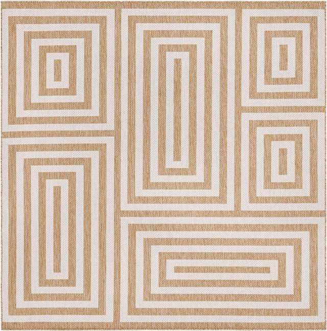 Taupe 7' 10 x 7' 10 Outdoor Modern Square Area Rug Weather Resistant for Patio, Deck, Terrace, Balcony, Porch 100% Polypropylene Modern Outside Carpet for Sale at Rug Engine