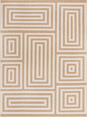 Taupe 9' x 12' Outdoor Modern Rectangle Area Rug Weather Resistant for Patio, Deck, Terrace, Balcony, Porch 100% Polypropylene Modern Outside Carpet for Sale at Rug Engine