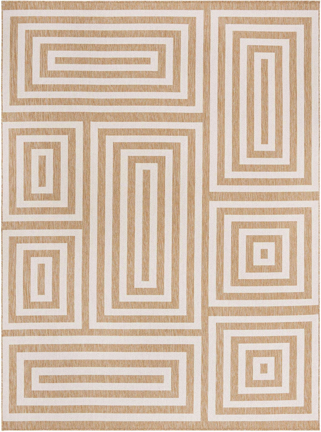 Taupe 9' x 12' Outdoor Modern Rectangle Area Rug Weather Resistant for Patio, Deck, Terrace, Balcony, Porch 100% Polypropylene Modern Outside Carpet for Sale at Rug Engine