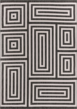 Black and White 10' x 14' 1 Outdoor Modern Rectangle Area Rug Weather Resistant for Patio, Deck, Terrace, Balcony, Porch 100% Polypropylene Modern Outside Carpet for Sale at Rug Engine