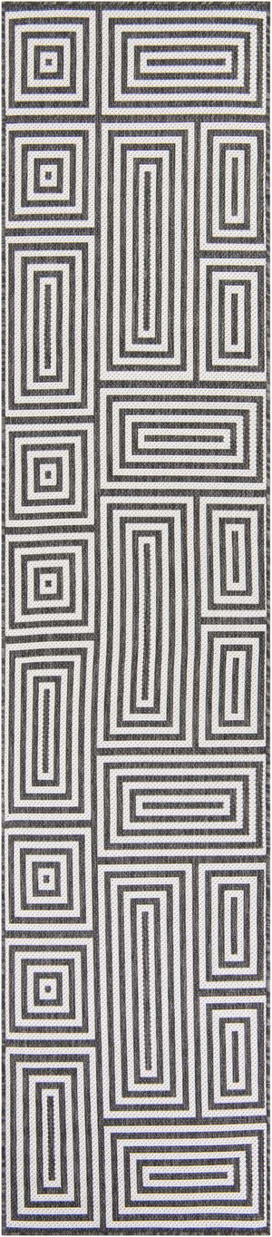 Black and White 2' 7 x 12' Outdoor Modern Runner Area Rug Weather Resistant for Patio, Deck, Terrace, Balcony, Porch 100% Polypropylene Modern Outside Carpet for Sale at Rug Engine