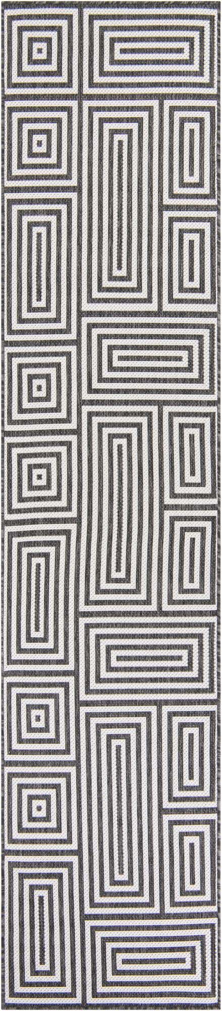Black and White 2' 7 x 12' Outdoor Modern Runner Area Rug Weather Resistant for Patio, Deck, Terrace, Balcony, Porch 100% Polypropylene Modern Outside Carpet for Sale at Rug Engine