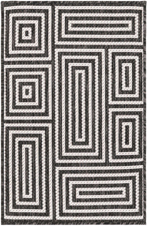 Black and White 2' x 3' 1 Outdoor Modern Rectangle Area Rug Weather Resistant for Patio, Deck, Terrace, Balcony, Porch 100% Polypropylene Modern Outside Carpet for Sale at Rug Engine