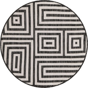 Black and White 3' 1 x 3' 1 Outdoor Modern Round Area Rug Weather Resistant for Patio, Deck, Terrace, Balcony, Porch 100% Polypropylene Modern Outside Carpet for Sale at Rug Engine