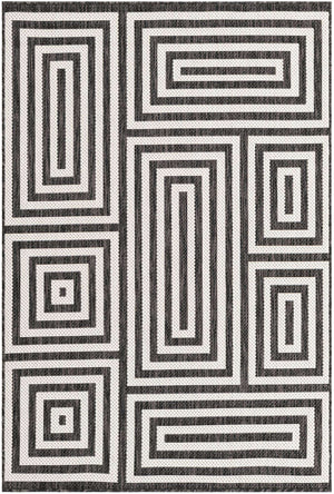 Black and White 4' 1 x 6' 1 Outdoor Modern Rectangle Area Rug Weather Resistant for Patio, Deck, Terrace, Balcony, Porch 100% Polypropylene Modern Outside Carpet for Sale at Rug Engine