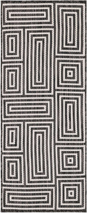 Black and White 2' x 5' 3 Outdoor Modern Runner Area Rug Weather Resistant for Patio, Deck, Terrace, Balcony, Porch 100% Polypropylene Modern Outside Carpet for Sale at Rug Engine