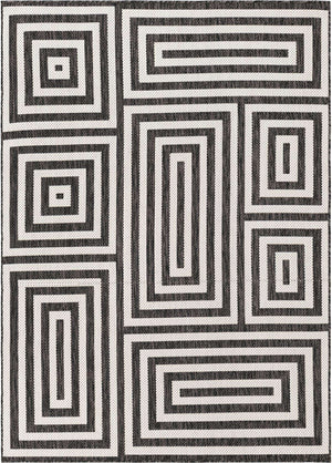 Black and White 5' 3 x 7' 1 Outdoor Modern Rectangle Area Rug Weather Resistant for Patio, Deck, Terrace, Balcony, Porch 100% Polypropylene Modern Outside Carpet for Sale at Rug Engine