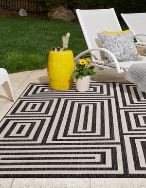 Black and White 5' 3 x 8' Outdoor Modern Rectangle Area Rug Weather Resistant for Patio, Deck, Terrace, Balcony, Porch 100% Polypropylene Modern Outside Carpet for Sale at Rug Engine