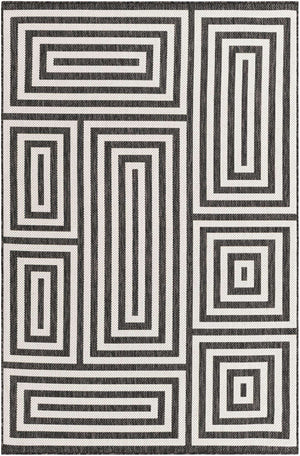 Black and White 5' 3 x 8' Outdoor Modern Rectangle Area Rug Weather Resistant for Patio, Deck, Terrace, Balcony, Porch 100% Polypropylene Modern Outside Carpet for Sale at Rug Engine