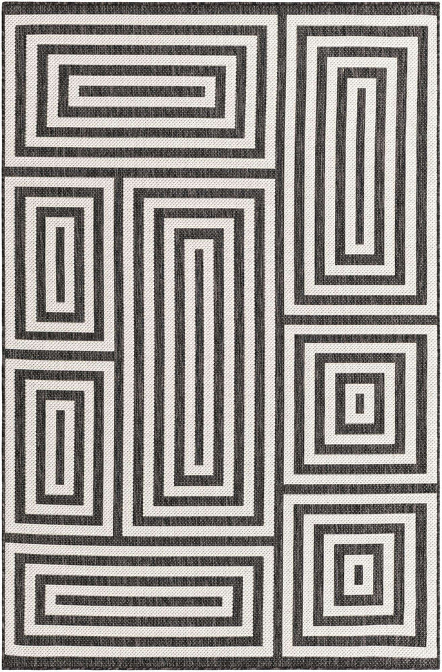 Black and White 5' 3 x 8' Outdoor Modern Rectangle Area Rug Weather Resistant for Patio, Deck, Terrace, Balcony, Porch 100% Polypropylene Modern Outside Carpet for Sale at Rug Engine