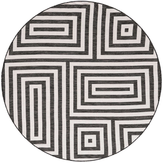 Black and White 6' 1 x 6' 1 Outdoor Modern Round Area Rug Weather Resistant for Patio, Deck, Terrace, Balcony, Porch 100% Polypropylene Modern Outside Carpet for Sale at Rug Engine