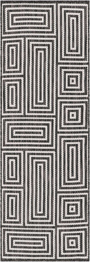 Black and White 2' x 6' 1 Outdoor Modern Runner Area Rug Weather Resistant for Patio, Deck, Terrace, Balcony, Porch 100% Polypropylene Modern Outside Carpet for Sale at Rug Engine