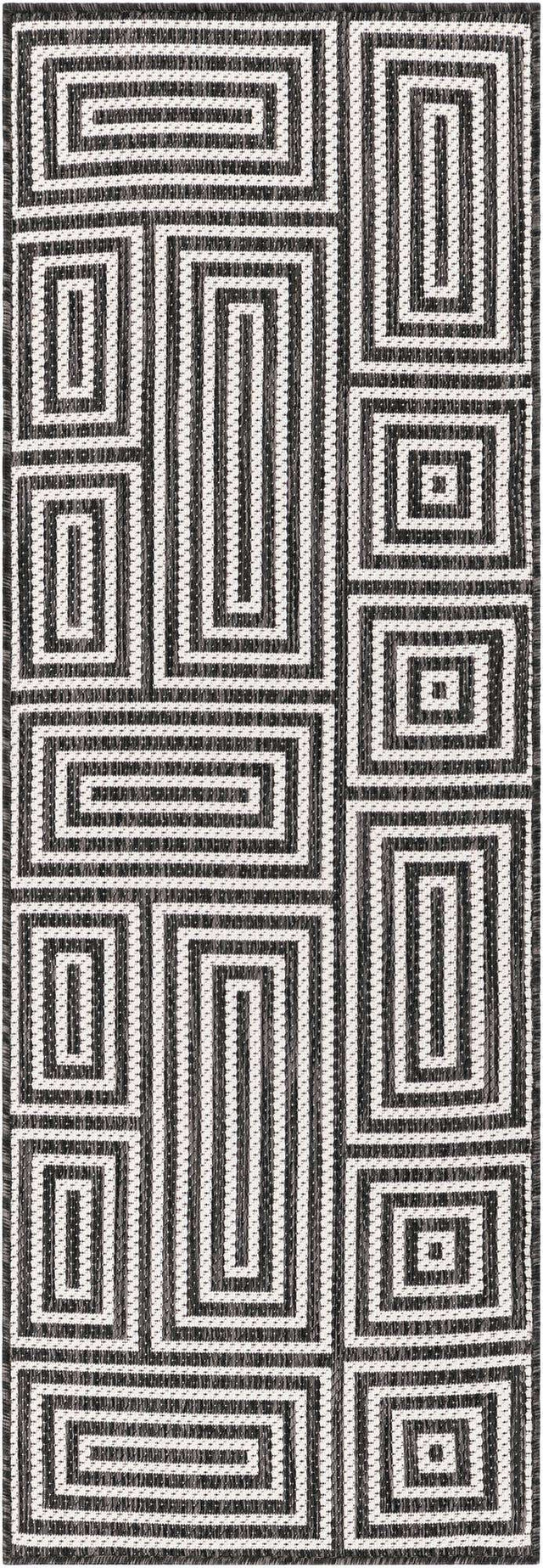 Black and White 2' x 6' 1 Outdoor Modern Runner Area Rug Weather Resistant for Patio, Deck, Terrace, Balcony, Porch 100% Polypropylene Modern Outside Carpet for Sale at Rug Engine